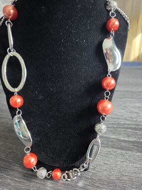 paparazzi Silver-Tone Necklace with Red Beads